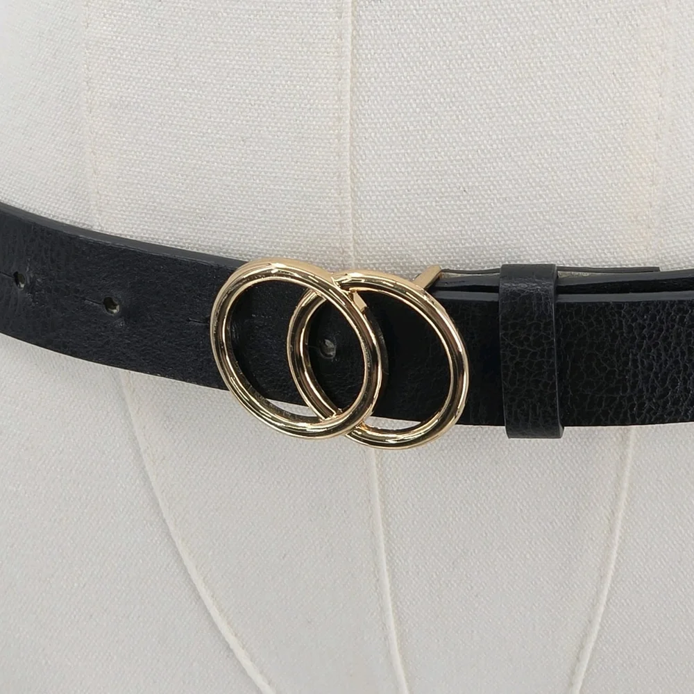 Minimalist ALDO Lilywynd Black Double Ring Belt Women’s Small 29-33in Gold...